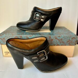 Eurosoft Black Leather Buckle Mules